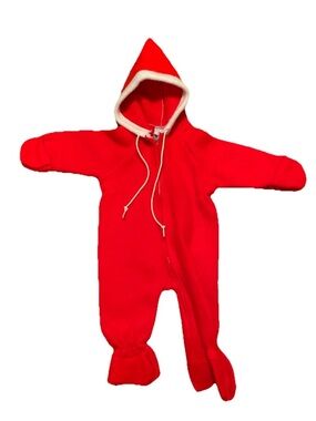 Vintage Triboro Red Hooded Zip Up Pram Suit for Baby Infant 9 months 1 Piece USA